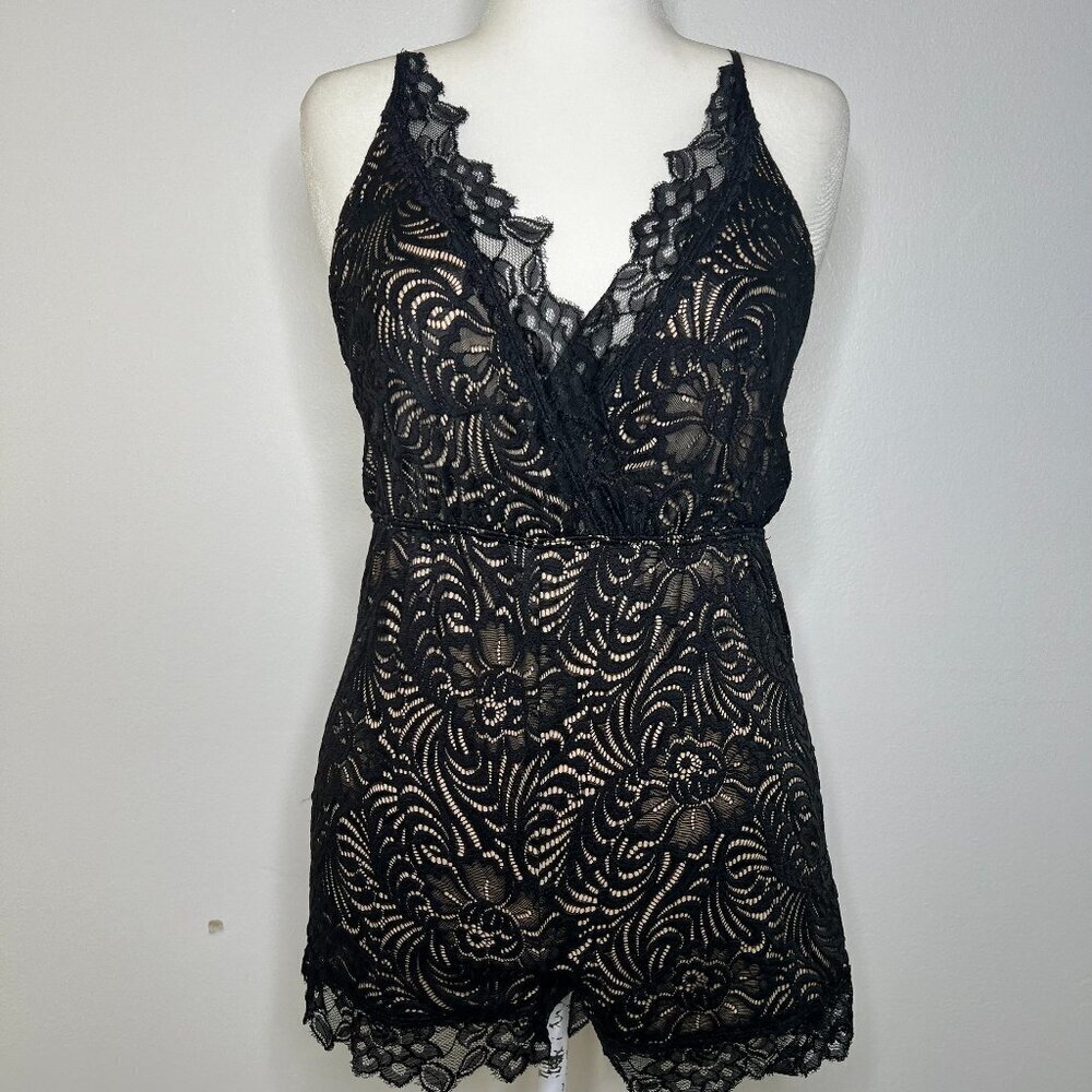 San Julian Women Romper Large Black Lace Sleeveless Line Stretch Sexy Whimsigoth